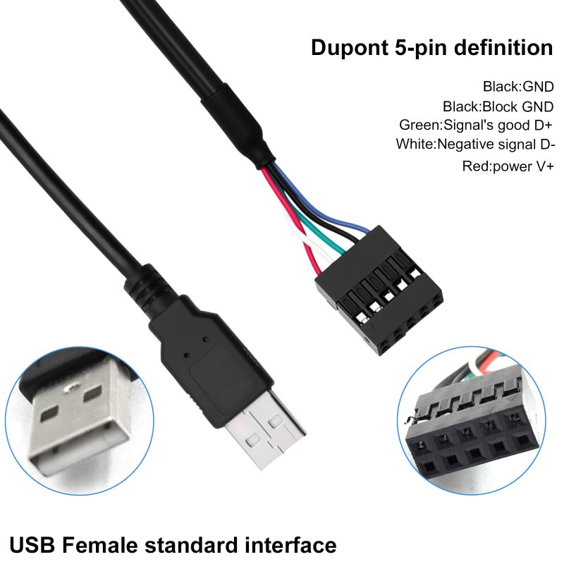 Duttek 9 pin USB Header to USB Cable, USB 2.0 Type A Male to Dupont 9 Pin Female Header Motherboard Cable Cord (AM to 9Pin 0.2M)(2 Pack) - Image 2