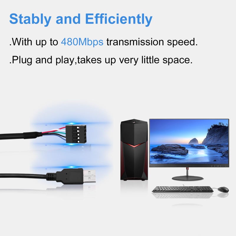 Duttek 9 pin USB Header to USB Cable, USB 2.0 Type A Male to Dupont 9 Pin Female Header Motherboard Cable Cord (AM to 9Pin 0.2M)(2 Pack) - Image 4