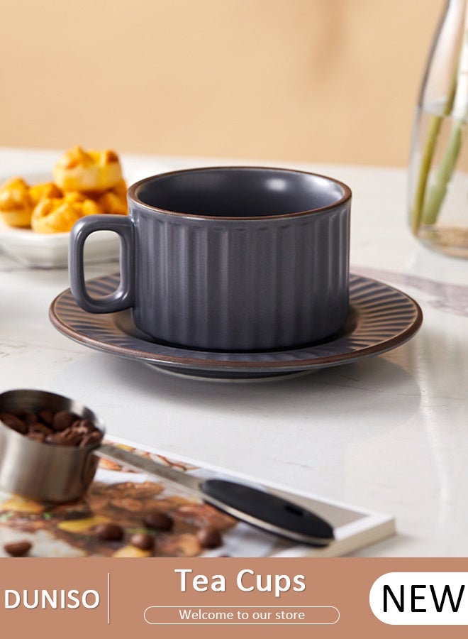 DUNISO Tea Cup and Saucer Set,  Porcelain Espresso Coffee Cup with Saucer and Spoon, Ceramic Tea and Coffee Mugs for Home,Office Elegant Afternoon Tea and Artful Coffee Enjoyment - Image 1