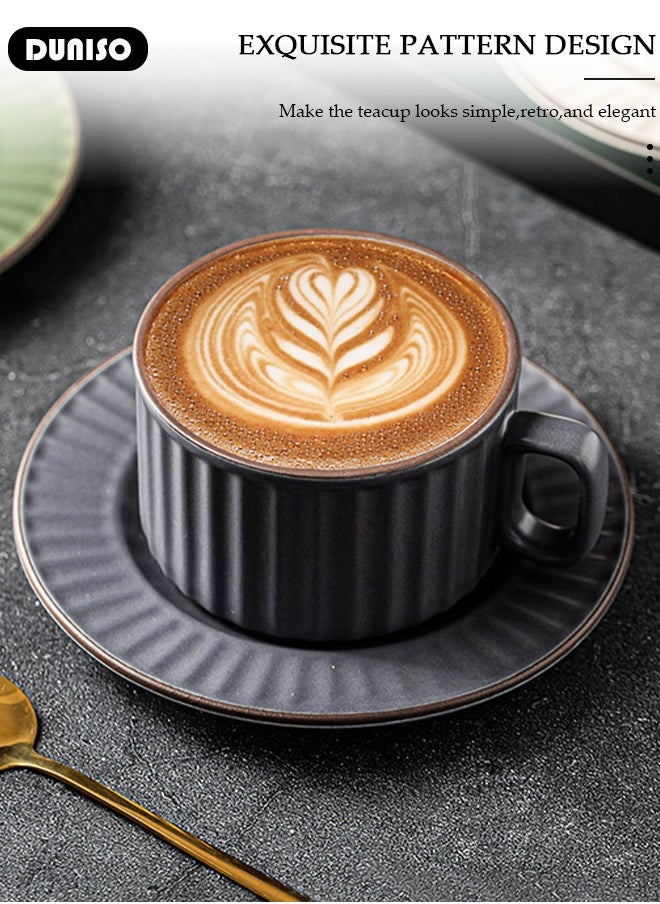 DUNISO Tea Cup and Saucer Set,  Porcelain Espresso Coffee Cup with Saucer and Spoon, Ceramic Tea and Coffee Mugs for Home,Office Elegant Afternoon Tea and Artful Coffee Enjoyment  - Image 2