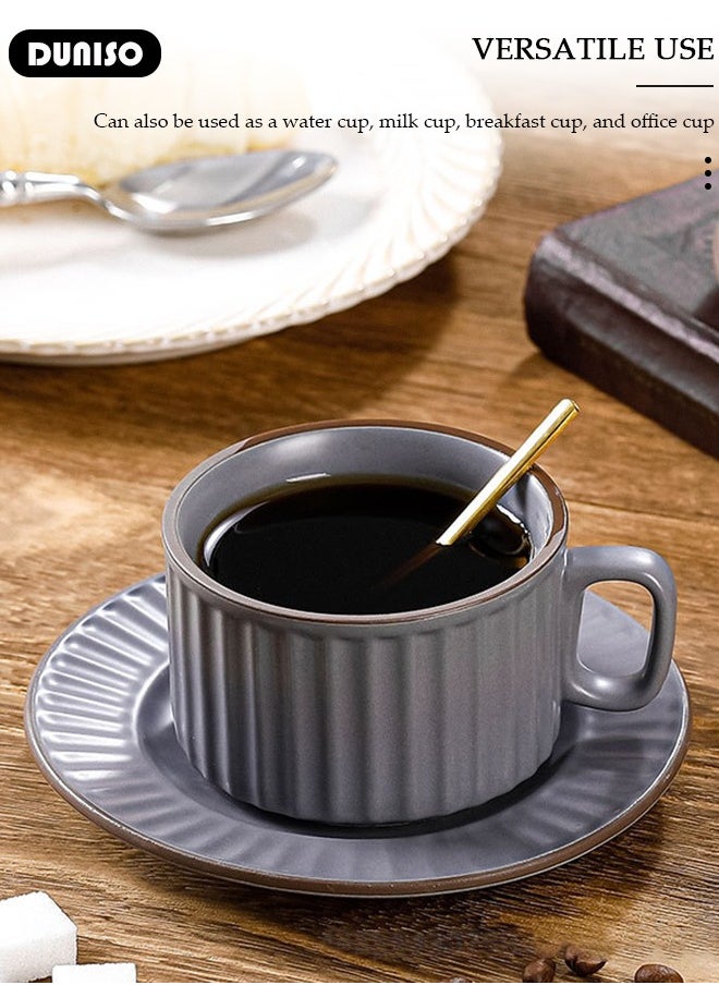 DUNISO Tea Cup and Saucer Set,  Porcelain Espresso Coffee Cup with Saucer and Spoon, Ceramic Tea and Coffee Mugs for Home,Office Elegant Afternoon Tea and Artful Coffee Enjoyment  - Image 3