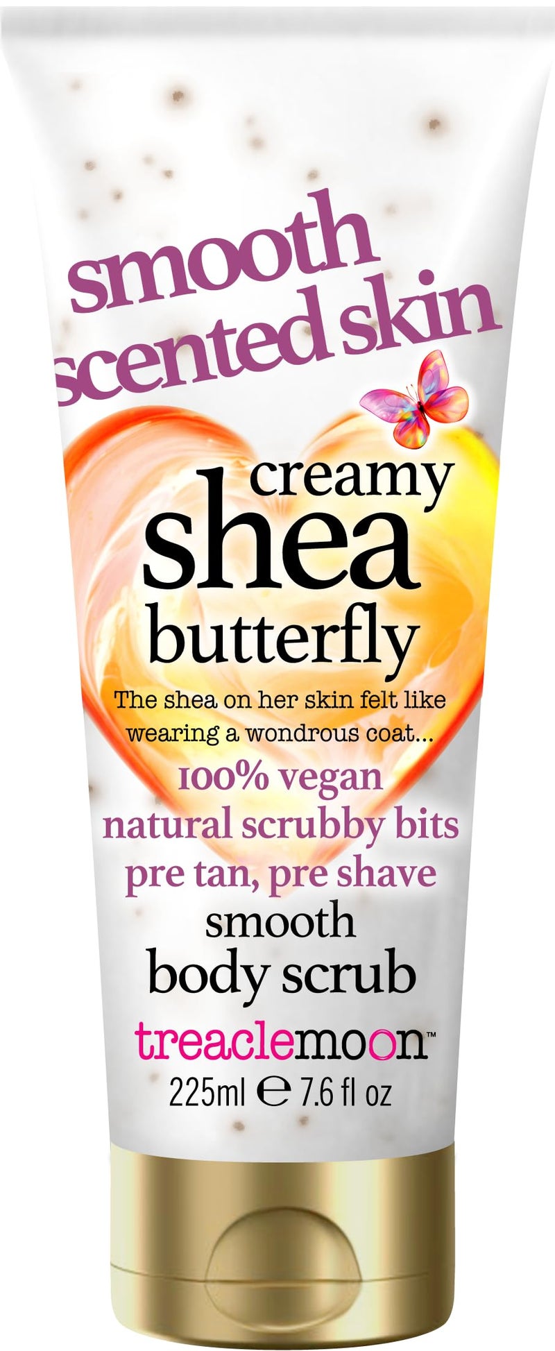Treaclemoon Creamy Shea Butterfly Smooth Body Scrub 225ml - Exfoliating Pre-Tan & Pre-Shave Scrub with Natural Scrubby Bits, Vegan, Moisturizing & Scented for Soft, Smooth Skin | Suitable for All Skin