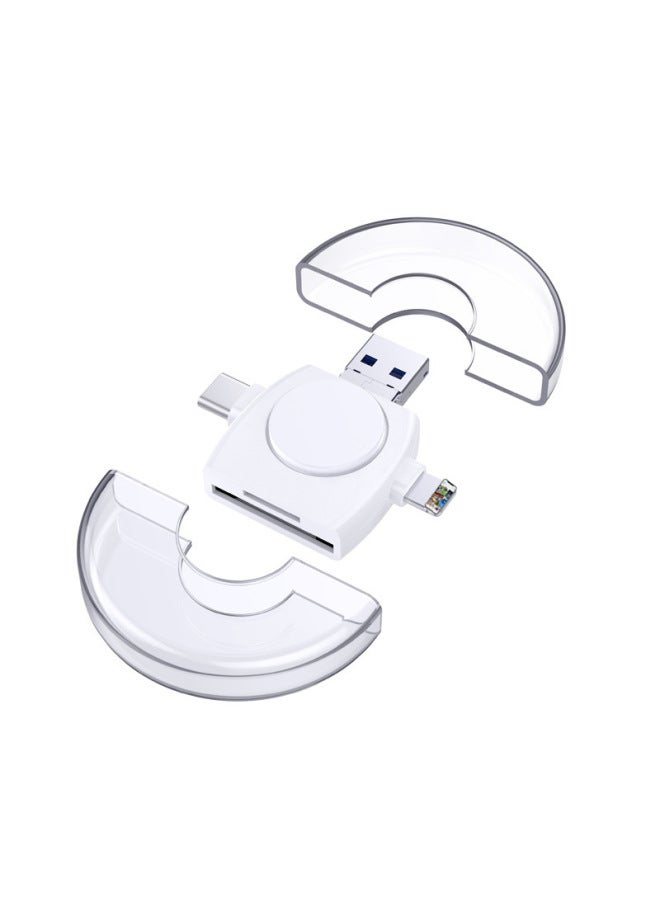 7-in -1 Card Reader Mobile Phone Computer Universal Multi-port Memory Card U Disk Hard Disk Headset OTG Adapter-color:White Round Model 【read TF+SD】