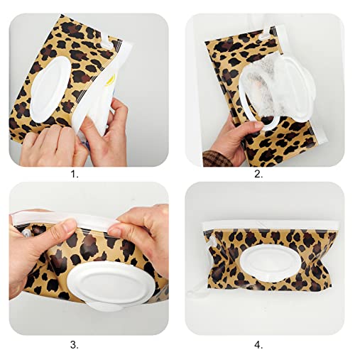 itechpanda 2 Pack Portable Baby Wipes Dispenser Holder Set, Leopard Print Refillable Baby Wipes Container, Wipe Holder, Reusable Travel Wet Wipe Pouch for Diaper Bag Lightweight Travel Wipes Dispenser Cases - Image 3