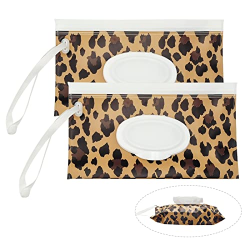 itechpanda 2 Pack Portable Baby Wipes Dispenser Holder Set, Leopard Print Refillable Baby Wipes Container, Wipe Holder, Reusable Travel Wet Wipe Pouch for Diaper Bag Lightweight Travel Wipes Dispenser Cases - Image 1