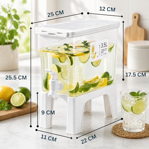 KREPS® Plastic Drink Dispenser Pack of 2 with Removable Stand | 3.5 Liters Refrigerator Water Jug Cold Kettle - Fridge Water Jug Cold Kettle for Iced Coffee, Lemonade (2), White - Image 2