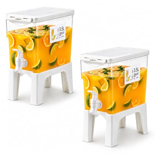 KREPS® Plastic Drink Dispenser Pack of 2 with Removable Stand | 3.5 Liters Refrigerator Water Jug Cold Kettle - Fridge Water Jug Cold Kettle for Iced Coffee, Lemonade (2), White - Image 1