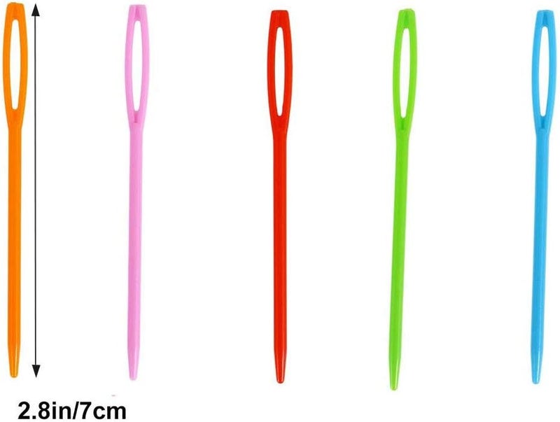 FILAN 100 Colorful Plastic Sewing Needles, 7cm Length, Large Eye, Blunt, Learning & Safety Needles for Kids - Image 1