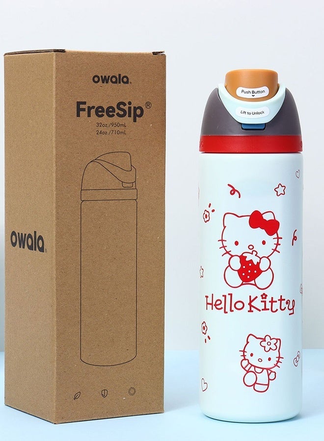 AACHEN 24oz Owala x Hello Kitty Pink White Quartz Water Bottle Limited Edition - Image 2