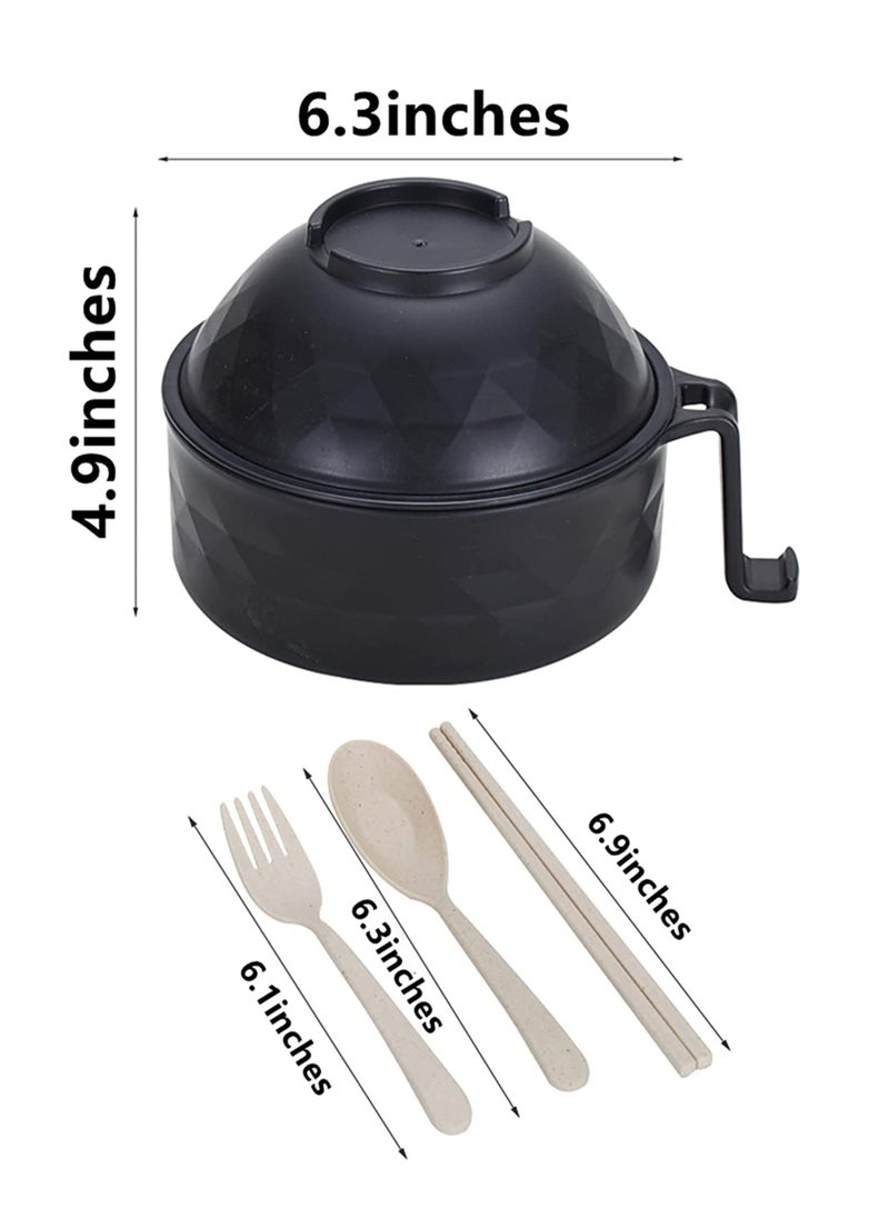 SYOSI - Microwave Ramen Cooker Ramen Bowl Set with Lid Chopsticks College Dorm Room Essentials for Girls, Boys, Rapid and Quick Ramen Cooker with Handles  Apartment Essentials for Apartment Black - Image 1