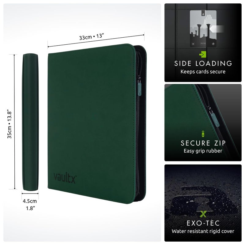 Vault X 12 Pocket Trading Card Zip Binder, 480 Cards, Premium Exo-Tec Album Material, 20 Side-Loading Pages, Folder for Collectible Card Games, Sports, TCG (Green) - Image 2
