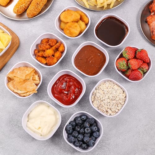 SHECIPIN 12 pack wheat straw dipping bowls 4.5oz,alternative plastic soy sauce dishes,unbreakable small dessert bowls microwave and dishwasher safe for snack,sushi,condiment (white) - Image 4