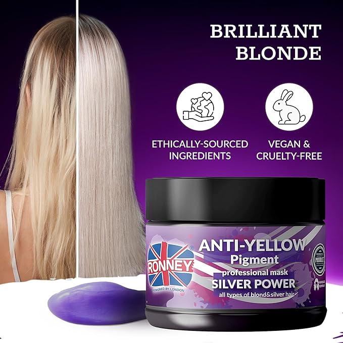 RONNEY Purple Hair Mask for Blonde Hair Supports No Yellow Shampoo 300 ml Blonde Hair Mask for Blonde Bleached Grey and Silver Hair Colour Add Shine Cool Tone Lighten and Soften