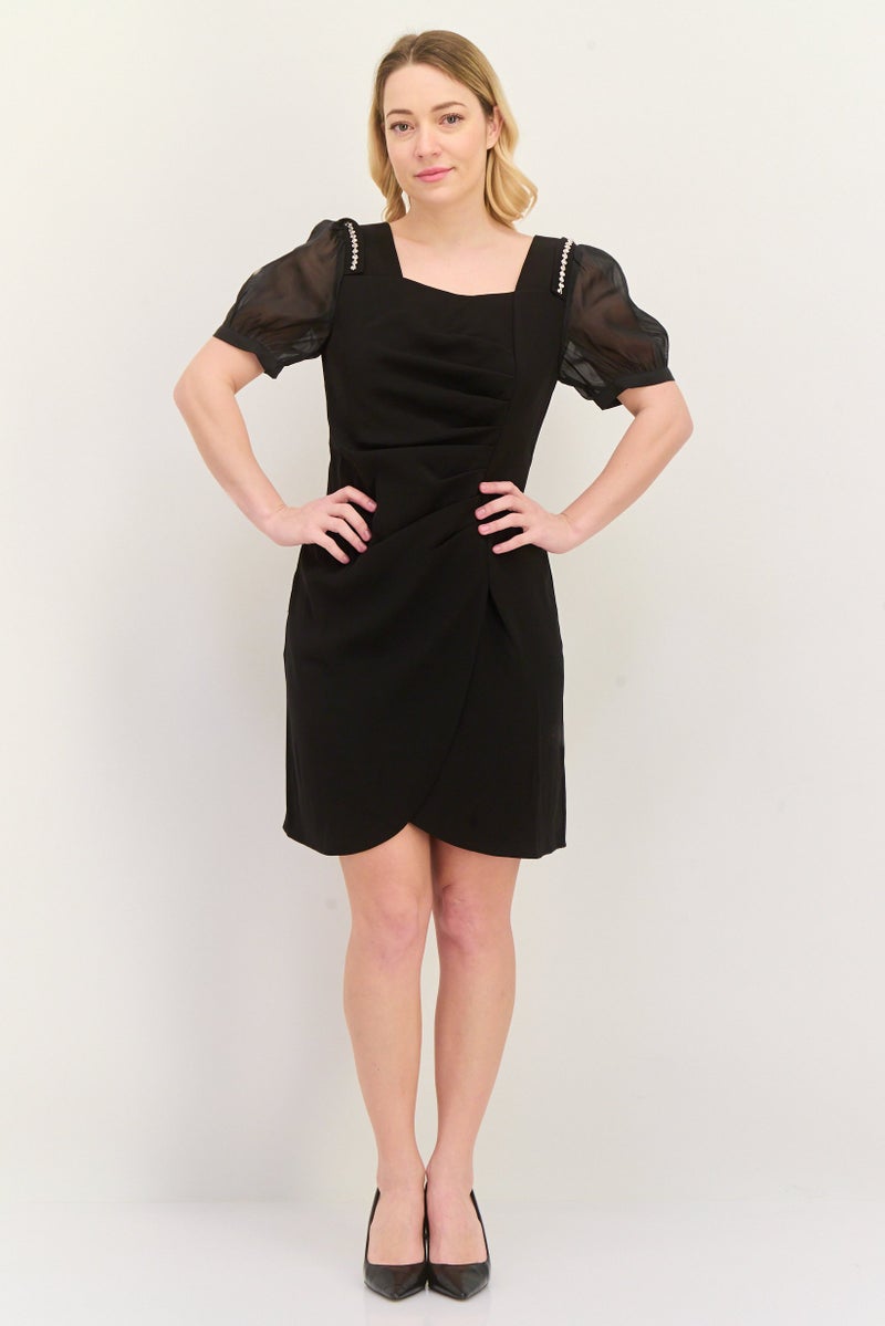 STEVE MADDEN فستان ميني نسائي سادة، أسود - Image 2