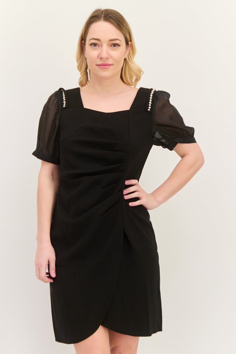 STEVE MADDEN فستان ميني نسائي سادة، أسود - Image 1