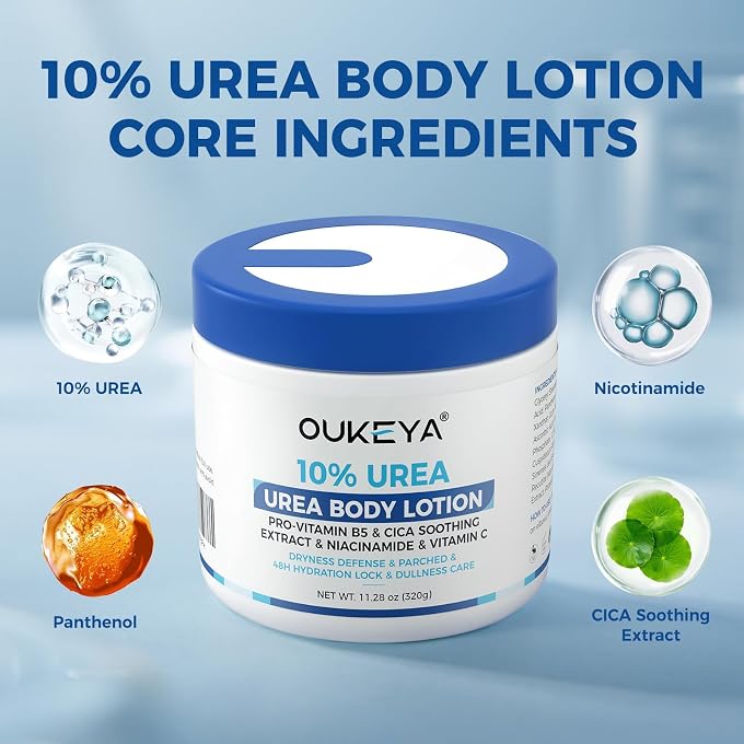 OUKEYA Urea Cream 10% Body Lotion for Dry Chapped Skin, 11.28 Oz - Image 2