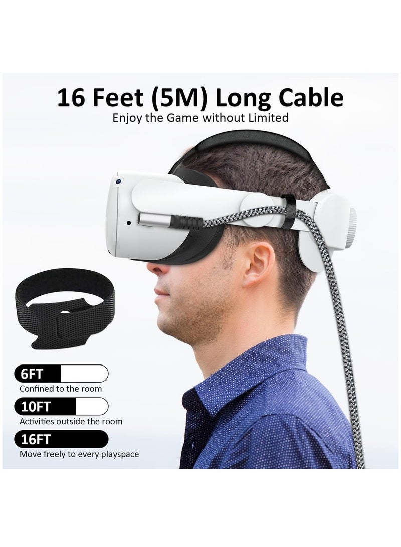 Link Cable 16FT VR Cable Compatible With Meta Oculus /Quest 3/Pro Pico Nylon Braided Accessories And Gaming PC Steam VR USB 3.0 Data Transfer Type C Cable
