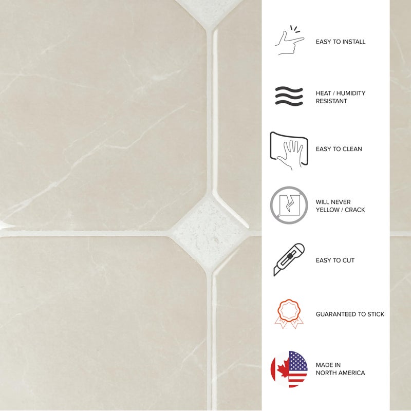 SMART TILES Peel and Stick Backsplash - 5 Sheets of 7,75" x 7,75" Betera Beige - 3D Adhesive Peel and Stick Tile Backsplash for Kitchen, Bathroom, Wall Tile - Image 3