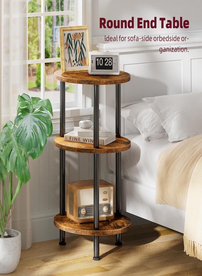 Simple Trending Side Table Living Room, Small Round End Table, 3 Tiers Accent Table for Small Spaces, Rustic Brown - Image 2