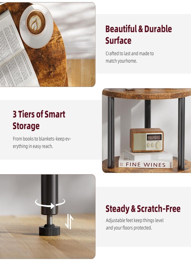 Simple Trending Side Table Living Room, Small Round End Table, 3 Tiers Accent Table for Small Spaces, Rustic Brown - Image 3