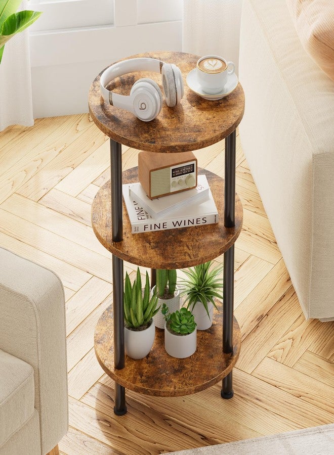 Simple Trending Side Table Living Room, Small Round End Table, 3 Tiers Accent Table for Small Spaces, Rustic Brown - Image 1