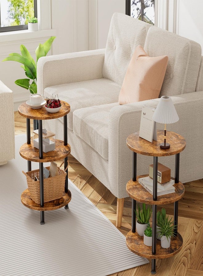 Simple Trending Side Table Living Room, Small Round End Table, 3 Tiers Accent Table for Small Spaces, Rustic Brown - Image 5