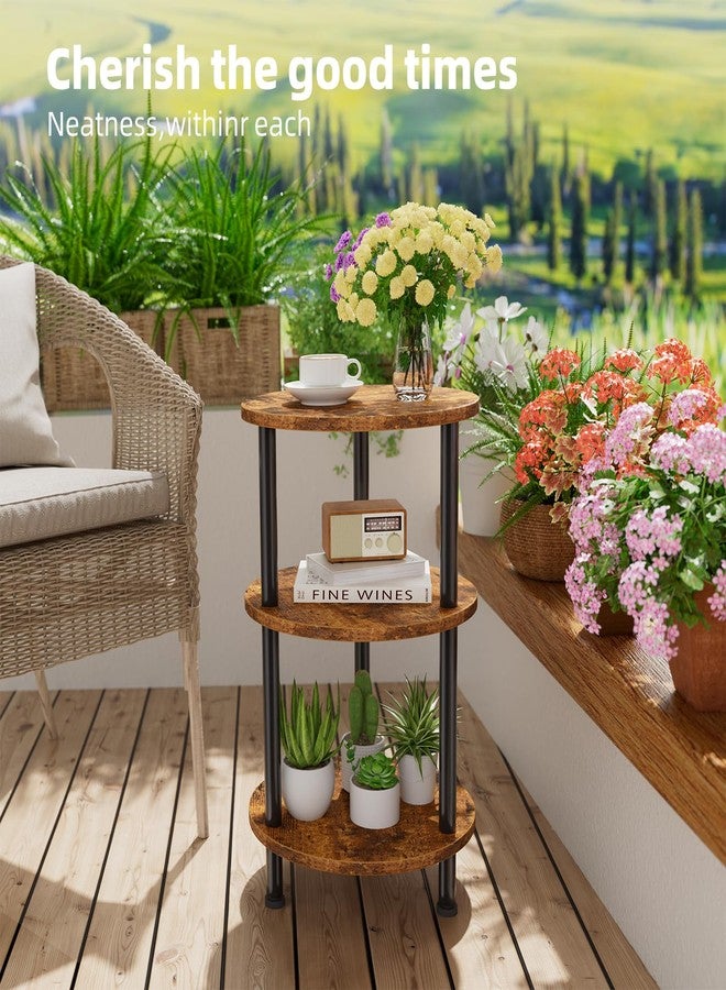 Simple Trending Side Table Living Room, Small Round End Table, 3 Tiers Accent Table for Small Spaces, Rustic Brown - Image 4