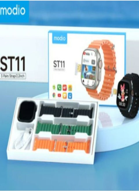 ساعة ذكية موديو ST11 مع 3 أزواج حزام، 2.2 بوصة