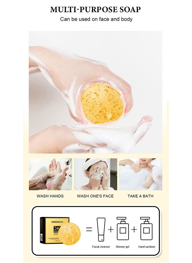 GREENKOU 24k Gold Essence Soap-Plant Handmade Gold Leaf Soap Deep Cleansing Skin Care Exfoliating 100  - Image 2