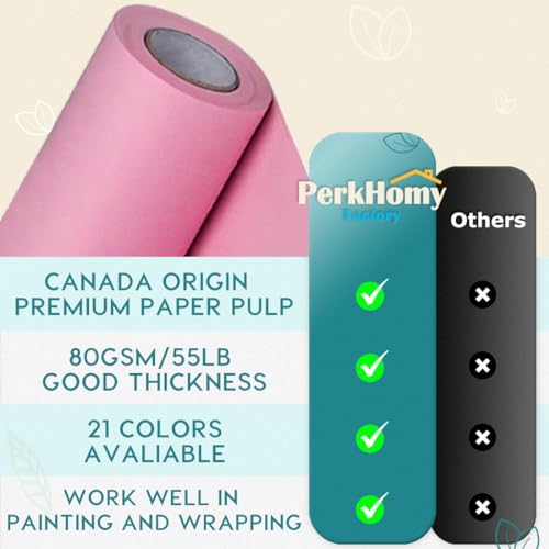 PH PERKHOMY PerkHomy Light Pink Kraft Paper Roll 17.5" x 960" (80') for Gift Wrapping Bouquet Flower Art Painting Craft Writing Packaging Shipping 80GSM 55LB (Light Pink, 17.5" x 80') - Image 3