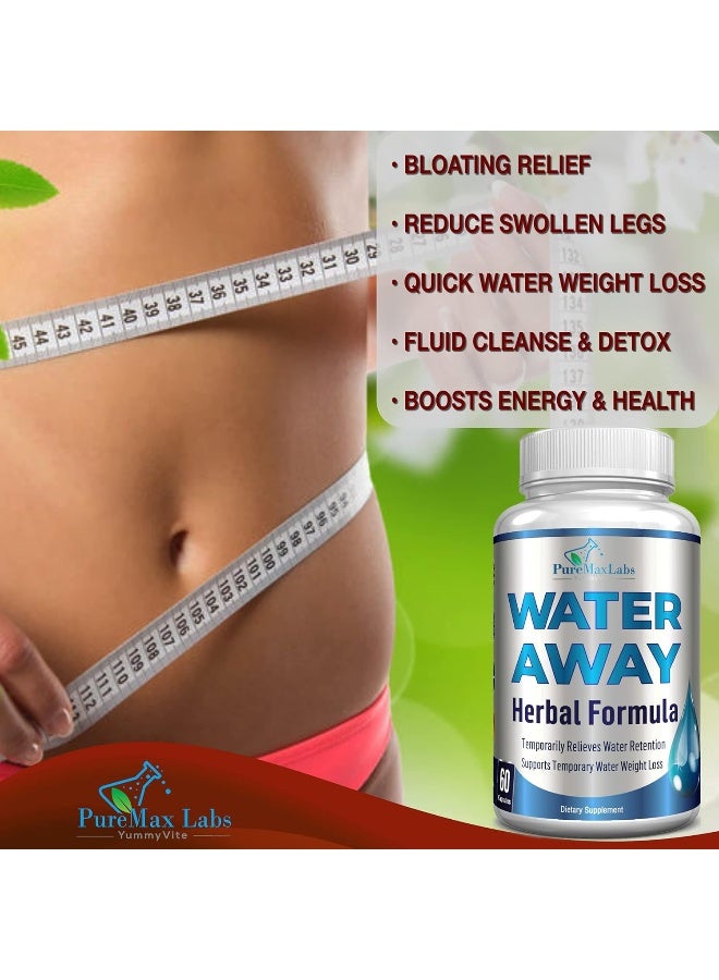 YUMMYVITE Water Away Gentle Herbal Diuretic - Natural Diuretic Water Pills - Relieve Bloating, Reduce Excess Water Weight with Dandelion Leaf, Green Tea, Detox Cleanse & Urinary Health. Non-GMO, 60 Capsules - Image 3