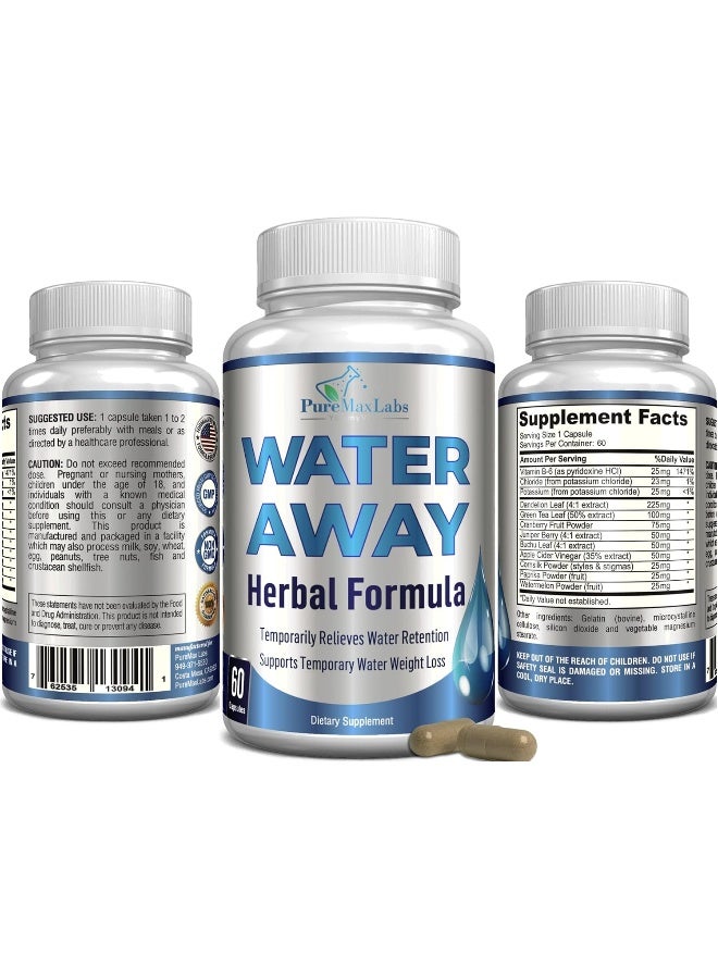 YUMMYVITE Water Away Gentle Herbal Diuretic - Natural Diuretic Water Pills - Relieve Bloating, Reduce Excess Water Weight with Dandelion Leaf, Green Tea, Detox Cleanse & Urinary Health. Non-GMO, 60 Capsules - Image 4