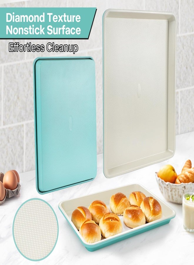 Spmarkt 3-Pack Blue Ceramic-Coating Baking Sheet Pans, PFOA/PFOS/PTFE-Free Nonstick Cookie Sheet Trays, 0.8mm Thick Heavy Duty, with Diamond Texture, Replacement Toaster Oven Tray for Everyday Baking - Image 5