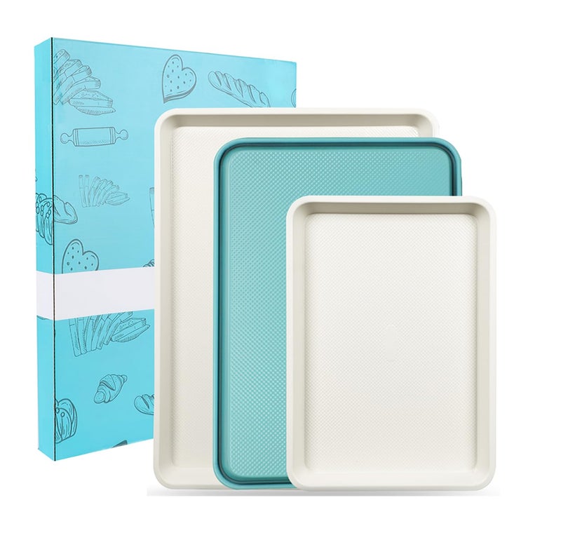 Spmarkt 3-Pack Blue Ceramic-Coating Baking Sheet Pans, PFOA/PFOS/PTFE-Free Nonstick Cookie Sheet Trays, 0.8mm Thick Heavy Duty, with Diamond Texture, Replacement Toaster Oven Tray for Everyday Baking - Image 1