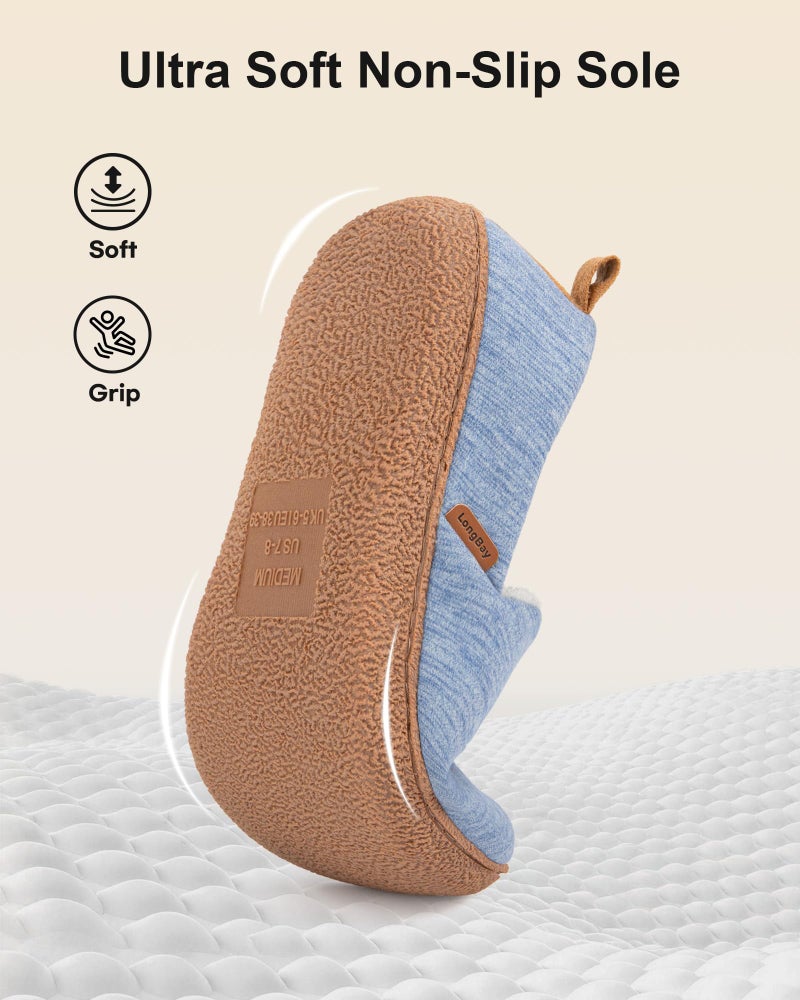 LongBay Women's Memory Foam House Shoes Cozy Brushed Jersey Slippers for Indoor Outdoor Blue, 9-10 - Image 4