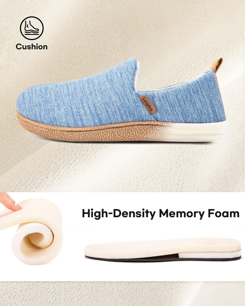 LongBay Women's Memory Foam House Shoes Cozy Brushed Jersey Slippers for Indoor Outdoor Blue, 9-10 - Image 3