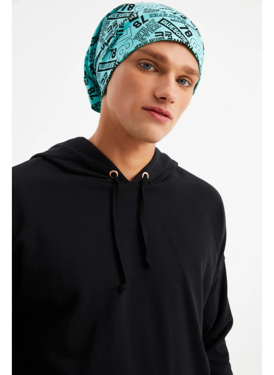 Butikgiz Men's Turquoise Patterned 4-Season Cotton Flexible Ultra Soft Light Sweat-Proof Thread Combed Cotton Hat