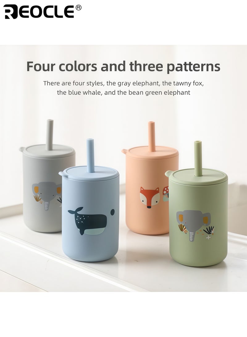 ريوكل مجموعة أكواب تدريب سيليكون للأطفال بتصميم غير قابل للكسر وأغطية قش  أكواب مناسبة للأطفال في مرحلة الفطام مع خاصية عدم التسرب للأطفال والبالغين - Image 2