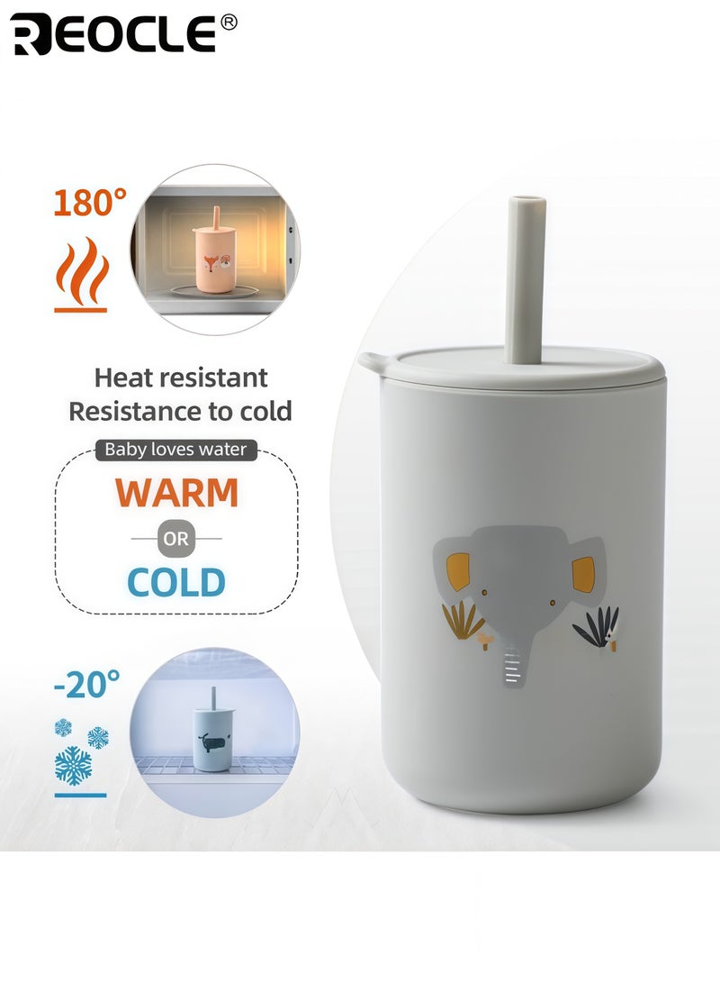 ريوكل مجموعة أكواب تدريب سيليكون للأطفال بتصميم غير قابل للكسر وأغطية قش  أكواب مناسبة للأطفال في مرحلة الفطام مع خاصية عدم التسرب للأطفال والبالغين - Image 4