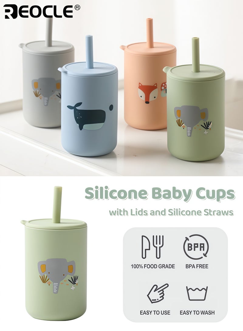 ريوكل مجموعة أكواب تدريب سيليكون للأطفال بتصميم غير قابل للكسر وأغطية قش  أكواب مناسبة للأطفال في مرحلة الفطام مع خاصية عدم التسرب للأطفال والبالغين - Image 1