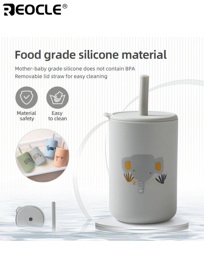 ريوكل مجموعة أكواب تدريب سيليكون للأطفال بتصميم غير قابل للكسر وأغطية قش  أكواب مناسبة للأطفال في مرحلة الفطام مع خاصية عدم التسرب للأطفال والبالغين - Image 3