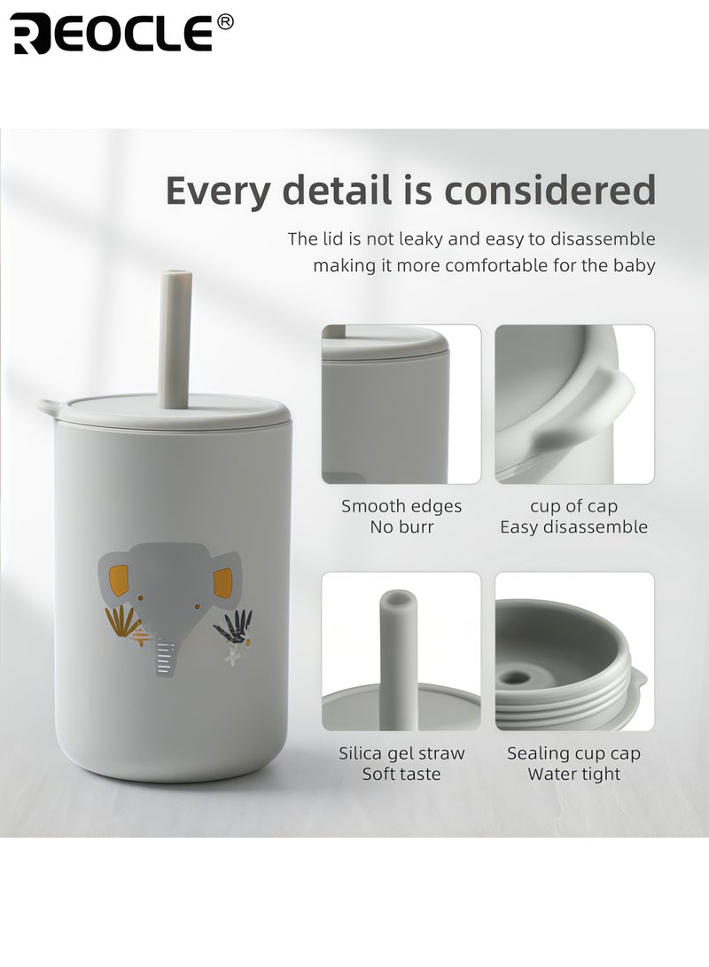 ريوكل مجموعة أكواب تدريب سيليكون للأطفال بتصميم غير قابل للكسر وأغطية قش  أكواب مناسبة للأطفال في مرحلة الفطام مع خاصية عدم التسرب للأطفال والبالغين - Image 5
