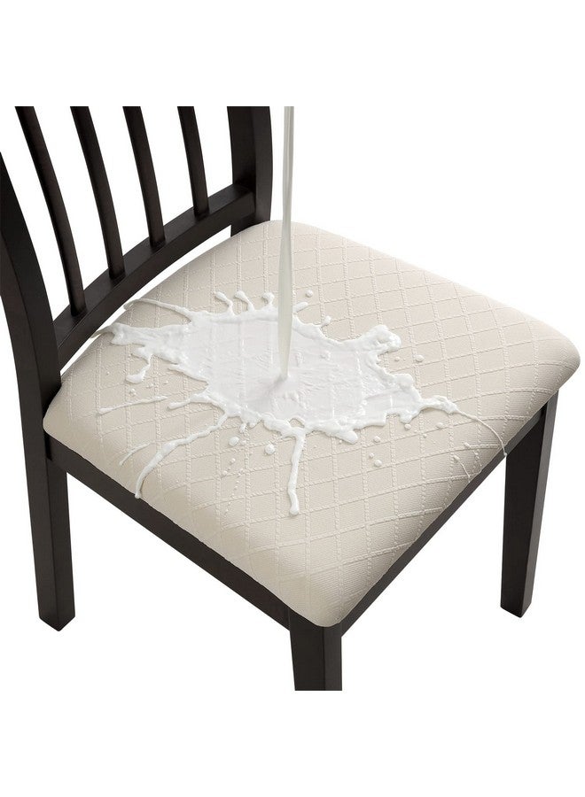Fuloon Waterproof Seat Cushion Covers 6 PCS, Stretch Jacquard Chair Seat Covers Washable Dining Room Seat Slipcovers Removable Kitchen Chair Protector (6, Waterproof-Beige) - Image 1