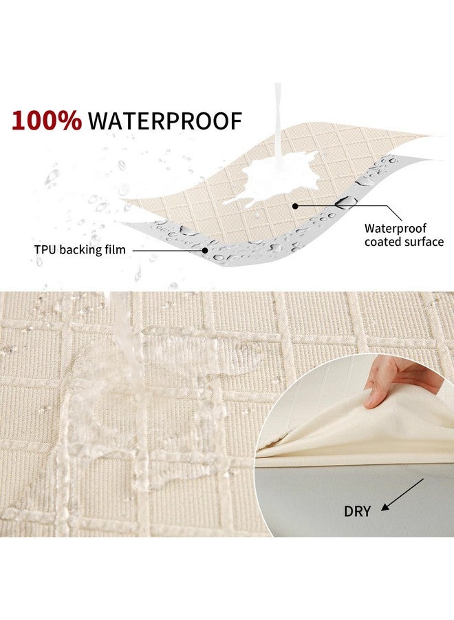 Fuloon Waterproof Seat Cushion Covers 6 PCS, Stretch Jacquard Chair Seat Covers Washable Dining Room Seat Slipcovers Removable Kitchen Chair Protector (6, Waterproof-Beige) - Image 3