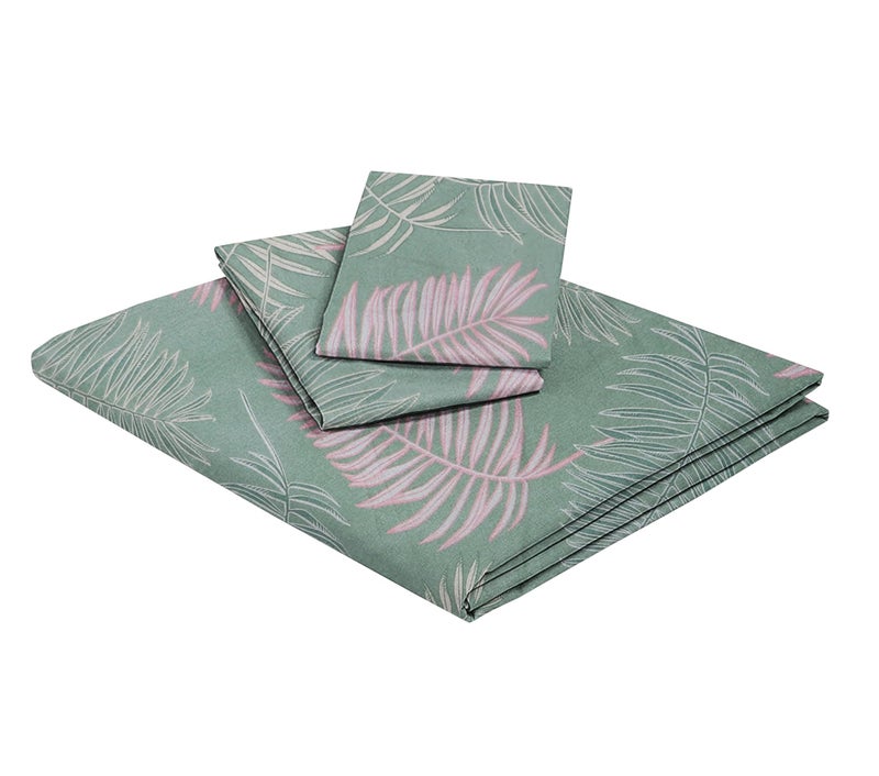 Modefe Green Microfiber Flat Wrinklefree Printed Double Bedsheet with 2 Pillowcovers (90x100 Inch) - Image 2
