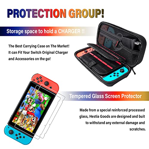 Deruitu Switch Accessories Bundle Compatible with Nintendo Switch, Kit with Carrying Case, Screen Protector, Compact Playstand, Game Case, Joystick Cap, Charging Dock,Steering Wheel, (18 in 1) - Image 3