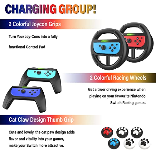 Deruitu Switch Accessories Bundle Compatible with Nintendo Switch, Kit with Carrying Case, Screen Protector, Compact Playstand, Game Case, Joystick Cap, Charging Dock,Steering Wheel, (18 in 1) - Image 5