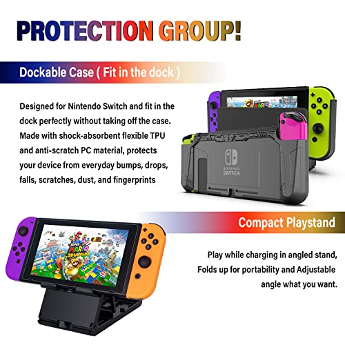 Deruitu Switch Accessories Bundle Compatible with Nintendo Switch, Kit with Carrying Case, Screen Protector, Compact Playstand, Game Case, Joystick Cap, Charging Dock,Steering Wheel, (18 in 1) - Image 4