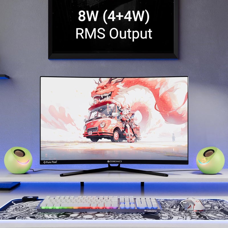 ZEBRONICS مكبرات صوت الكمبيوتر زيب-بلوز 2.0، 8 واط، سائقين مرتفعين بزاوية 45°، مشعات سلبية مزدوجة، تعمل بالطاقة عبر USB، مدخل AUX، زر التحكم في الصوت، إضاءة RGB LED، لأجهزة اللابتوب والكمبيوتر المكتبي (أخضر) - Image 2