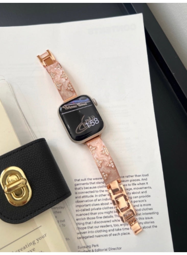Enamel Luxury Gold Inlaid Diamond Metal iwatch Strap rose gold Suitable For 7/8/9 Generation 【41MM】 - Image 1